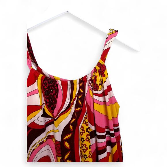 JODI KRISTOPHER Retro Graphic Print Bubble Knit Sun Dress - Size M - Picture 2 of 6